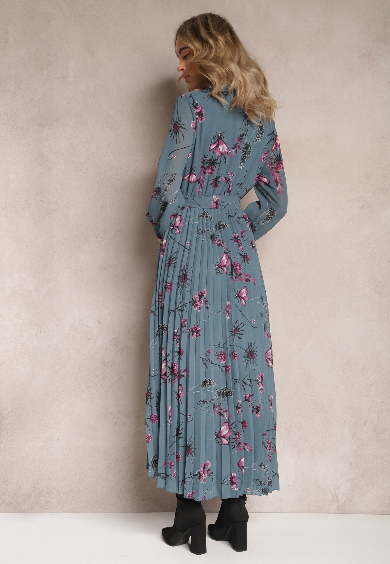 rosa Rochie Bleumarin Plisată cu flori Emiranda