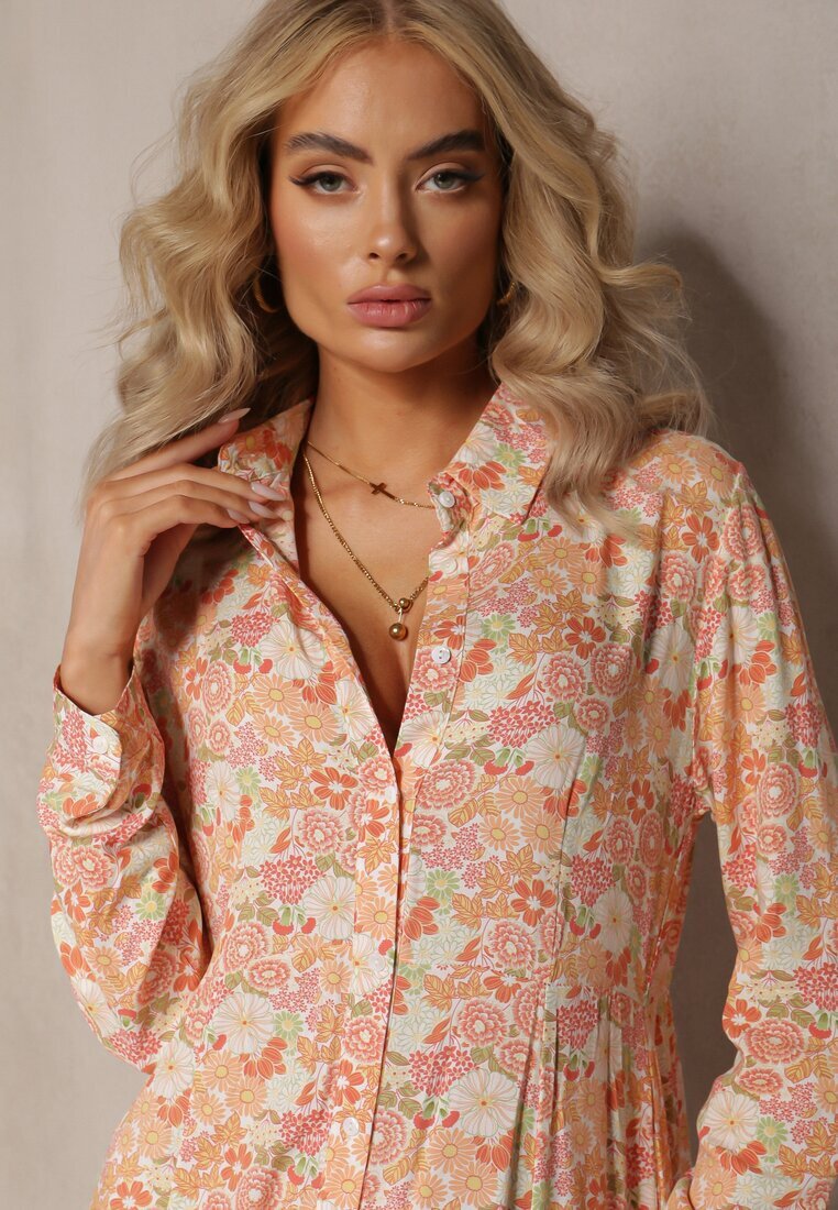 rosa Rochie cămașă Alb-Portocalie Castorius