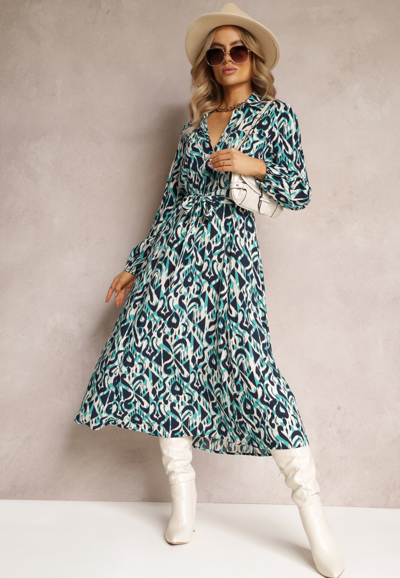 rosa Rochie cămașă Albastră cu Imprimeu Geometric Gena