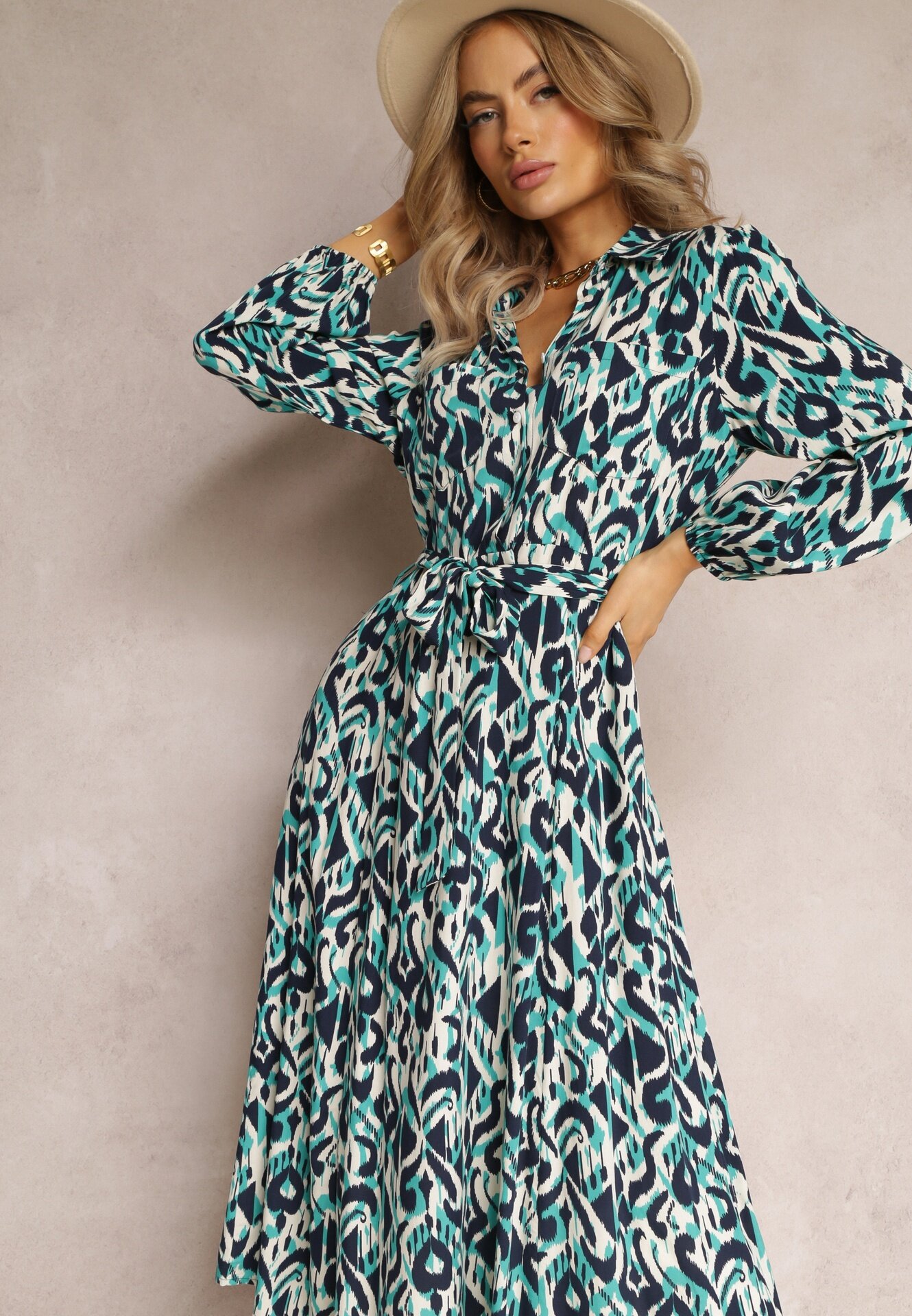 rosa Rochie cămașă Albastră cu Imprimeu Geometric Gena