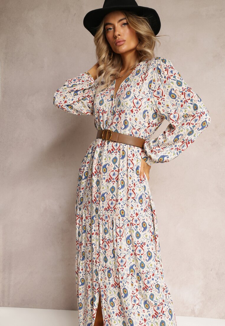 rosa Rochie Cămașă Bej deschis Cloș cu Imprimeu Floral Leathy