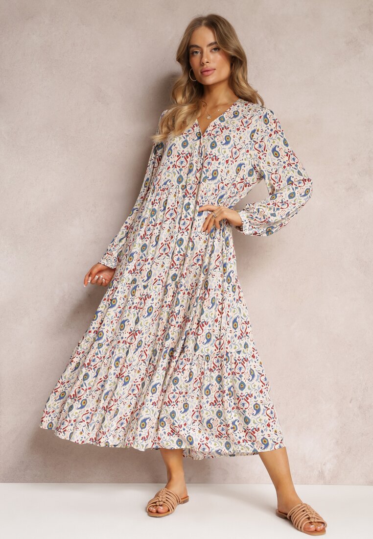 rosa Rochie Cămașă Bej deschis Cloș cu Imprimeu Floral Leathy
