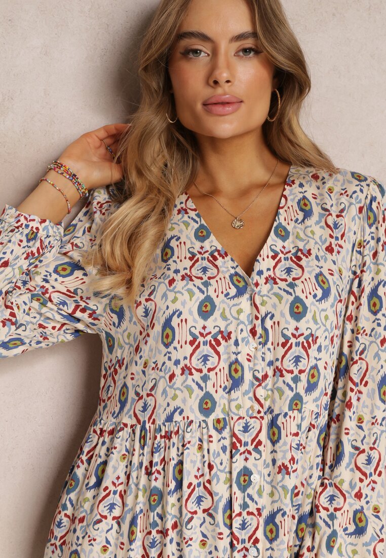 rosa Rochie Cămașă Bej deschis Cloș cu Imprimeu Floral Leathy