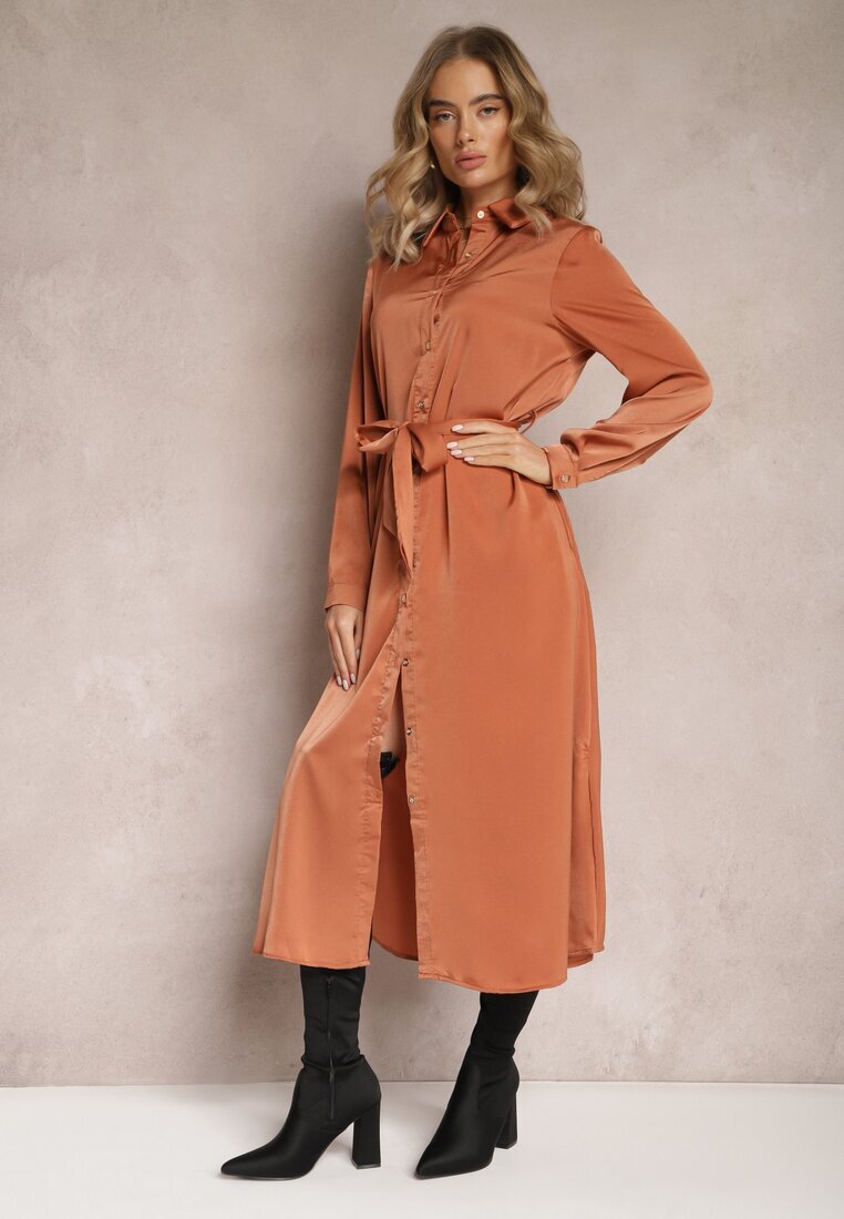 rosa Rochie Cămașă Evazată Roz cu Cordon Physsa