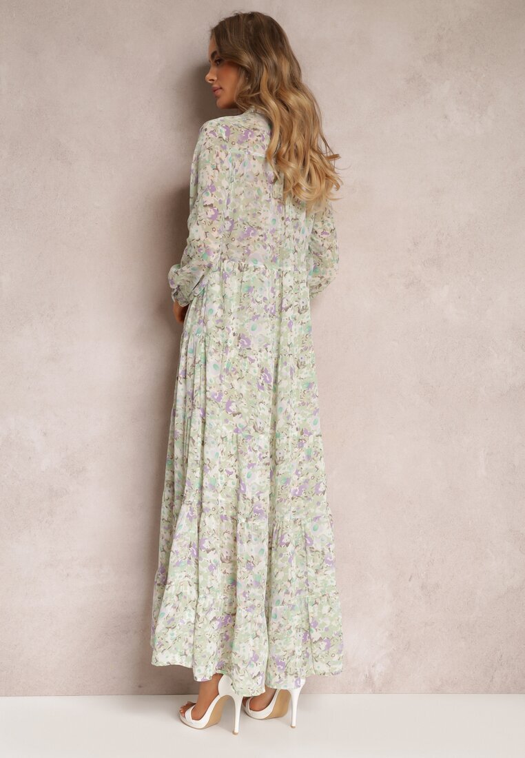 rosa Rochie Cămașă Mentă Maxi Florală cu Volan la Bază Nilmisse