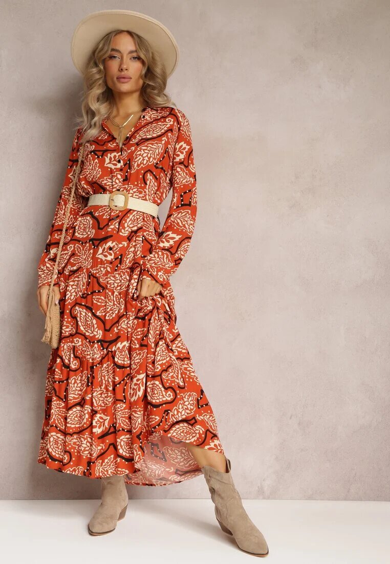 rosa Rochie Cămașă Portocalie Florală Kolni