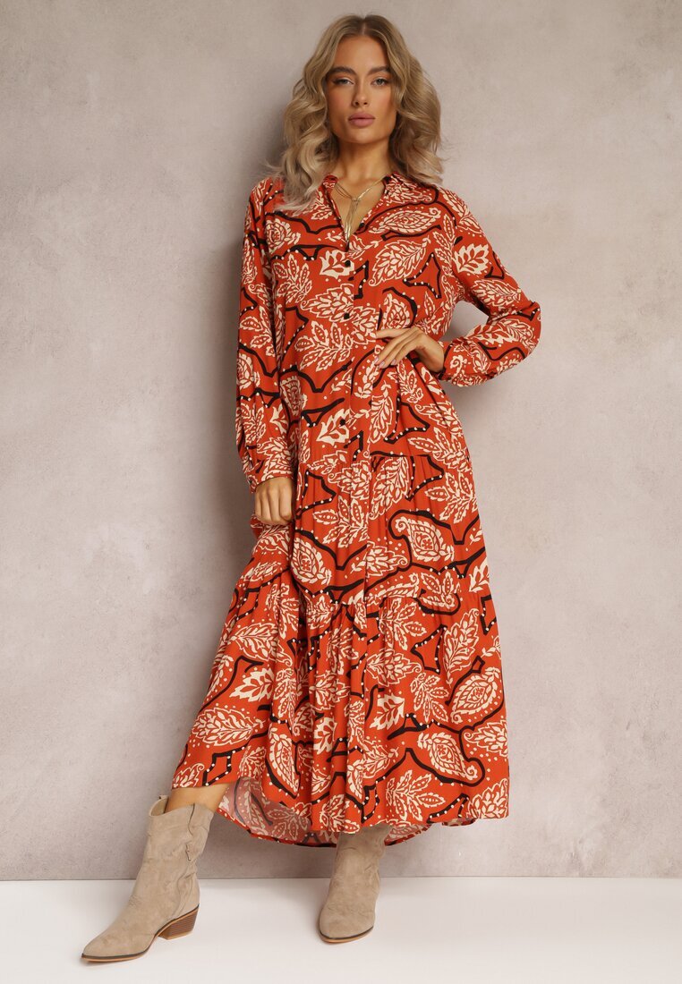 rosa Rochie Cămașă Portocalie Florală Kolni