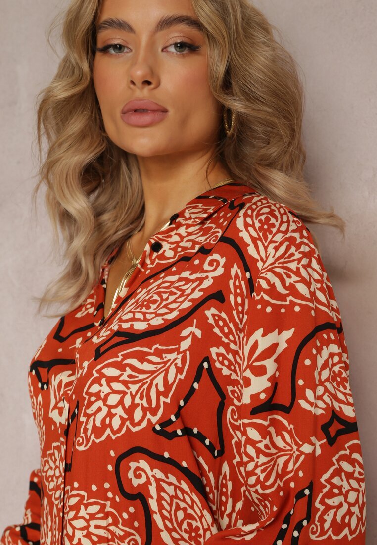 rosa Rochie Cămașă Portocalie Florală Kolni