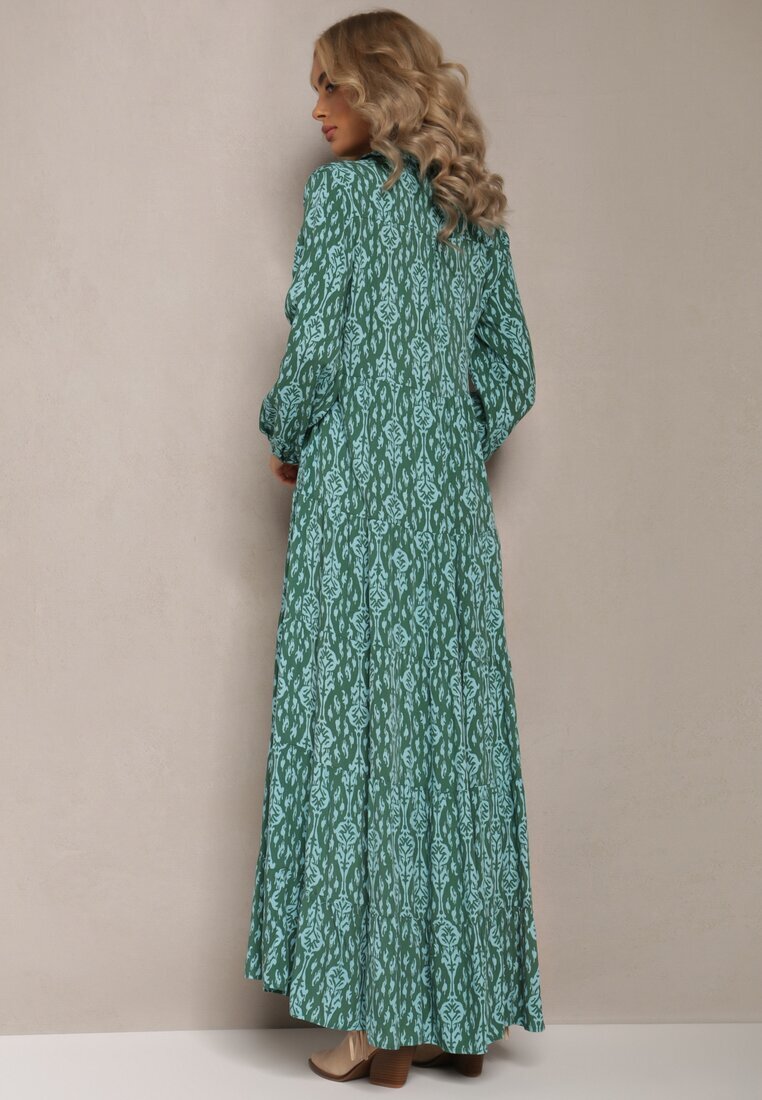 rosa Rochie Cămașă Verde cu Model Ornamental Gongi