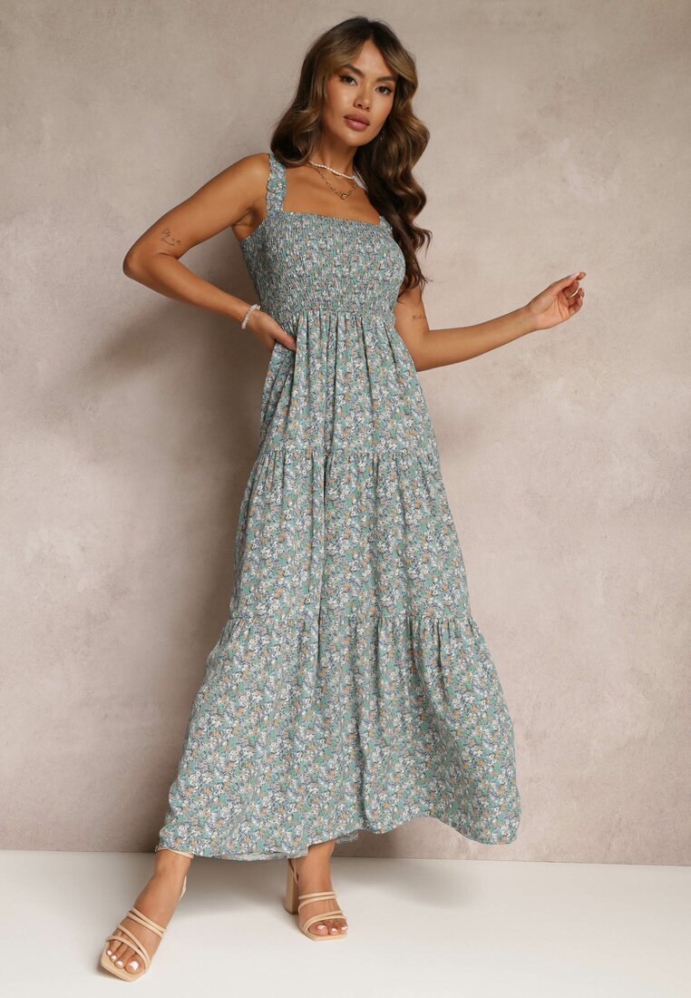 rosa Rochie Cloche Albastru deschis cu Flori cu Bretele Malaisia