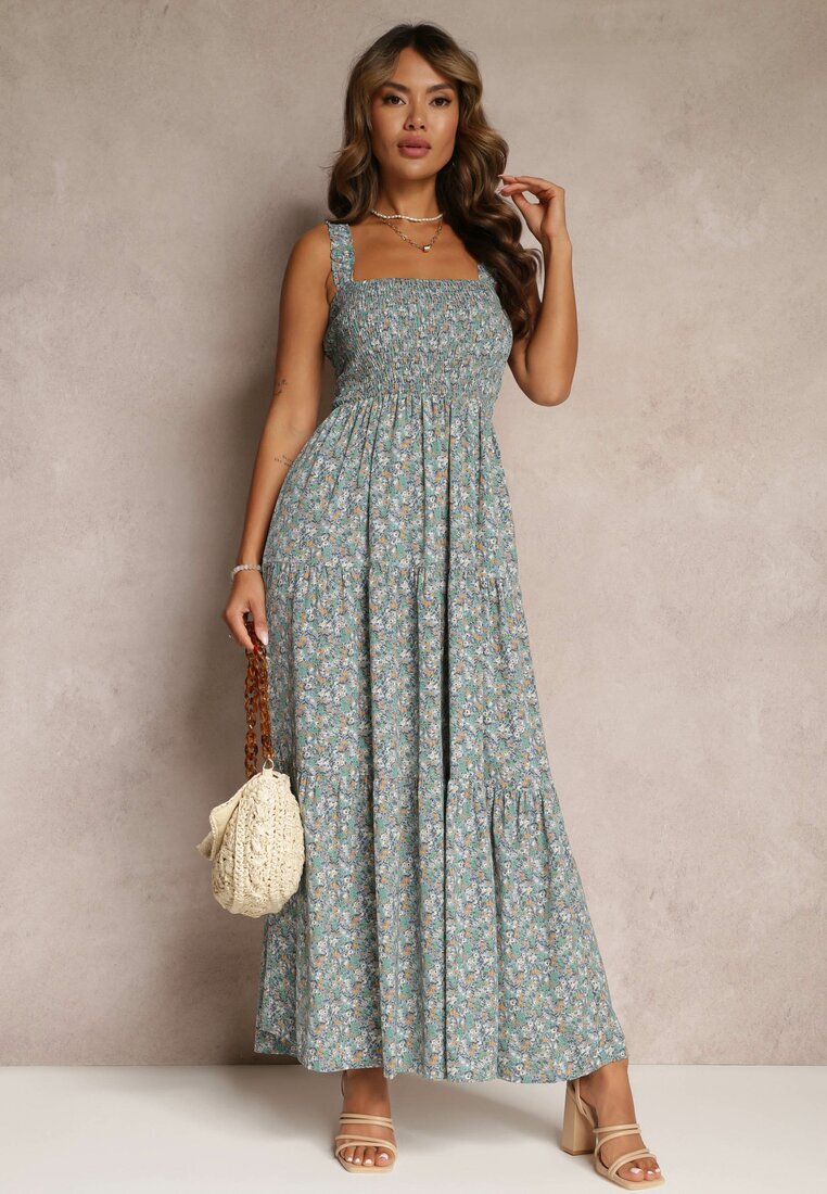 rosa Rochie Cloche Albastru deschis cu Flori cu Bretele Malaisia