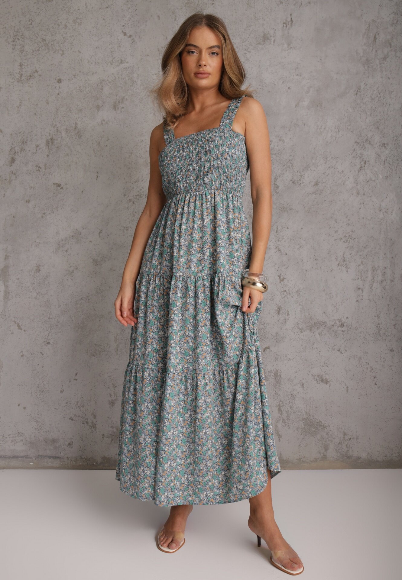 rosa Rochie Cloche Albastru deschis cu Flori cu Bretele Malaisia