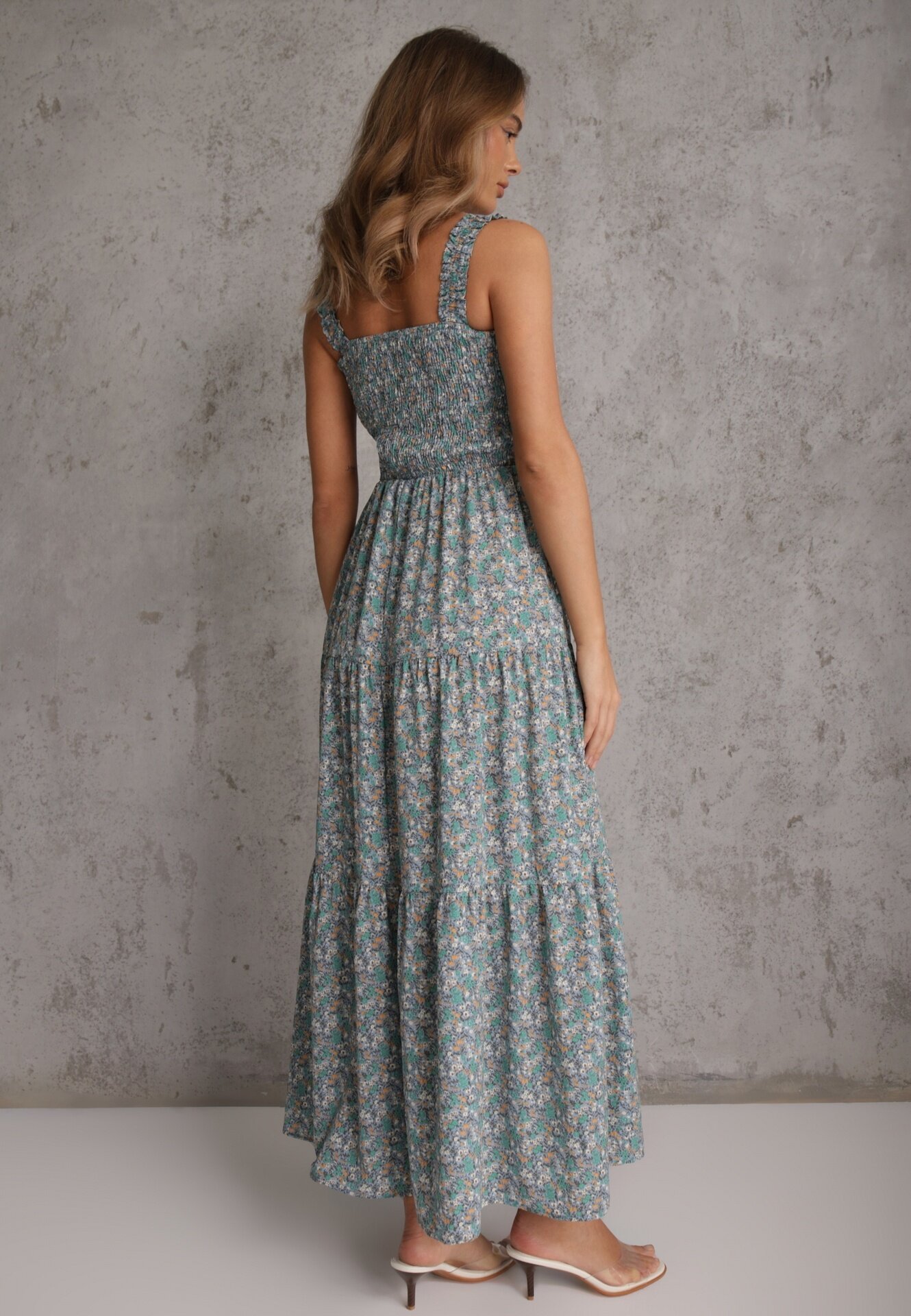 rosa Rochie Cloche Albastru deschis cu Flori cu Bretele Malaisia