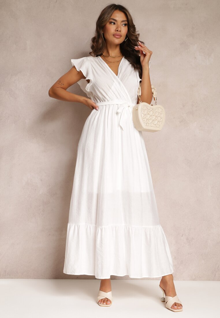 rosa Rochie Cloș Albă Maxi cu Elastic în Talie Lavla