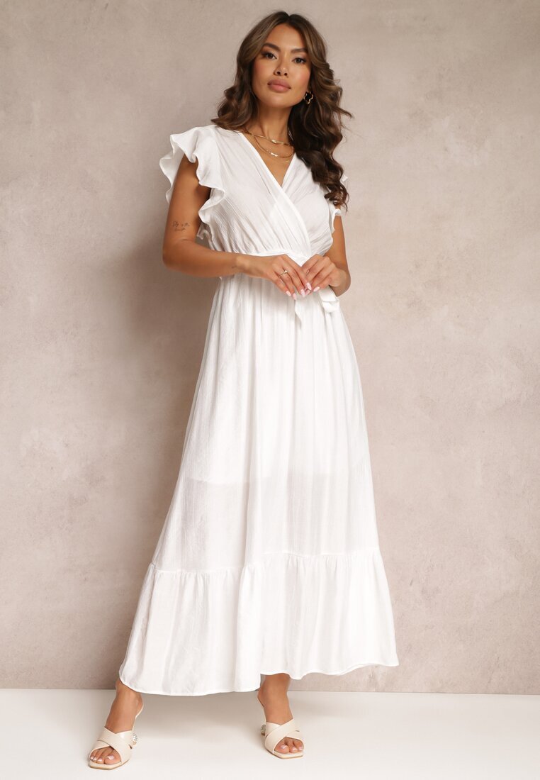 rosa Rochie Cloș Albă Maxi cu Elastic în Talie Lavla
