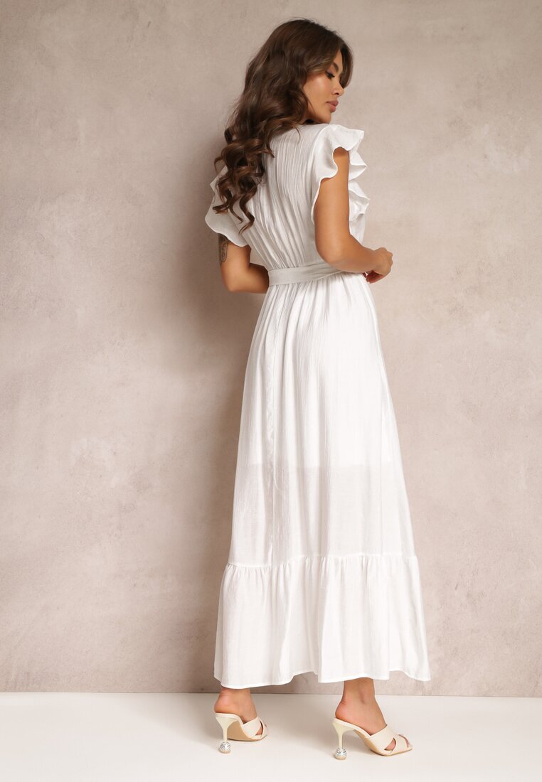 rosa Rochie Cloș Albă Maxi cu Elastic în Talie Lavla