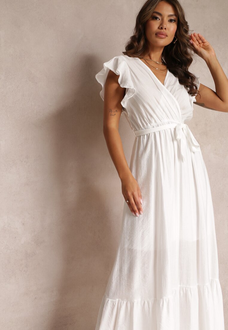 rosa Rochie Cloș Albă Maxi cu Elastic în Talie Lavla