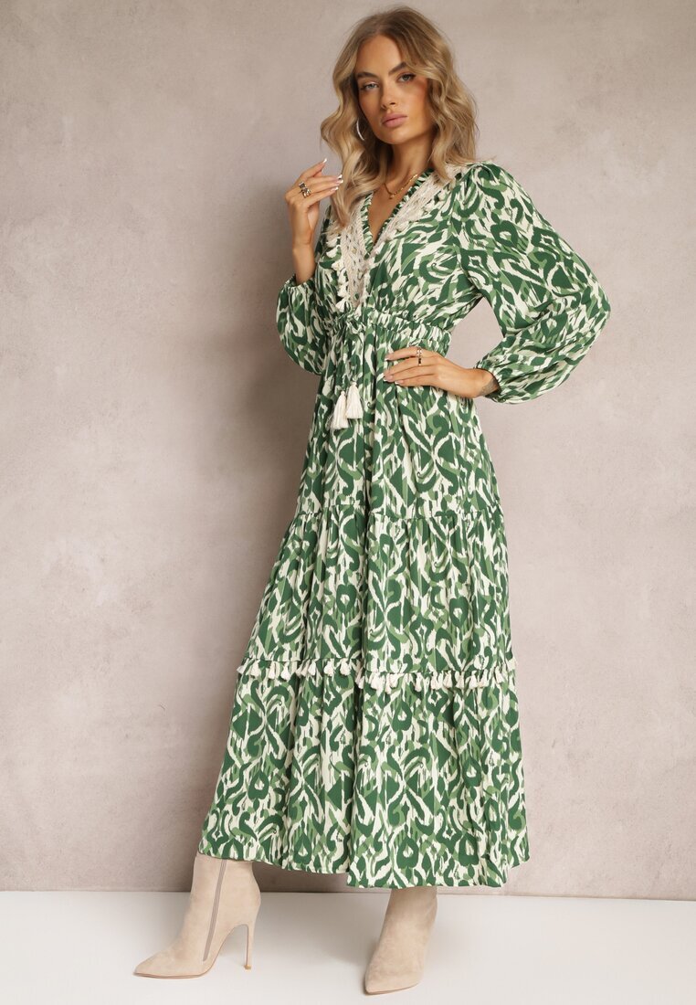 rosa Rochie Cloș Verde cu elastic în talie și inserție ajurată Margotta