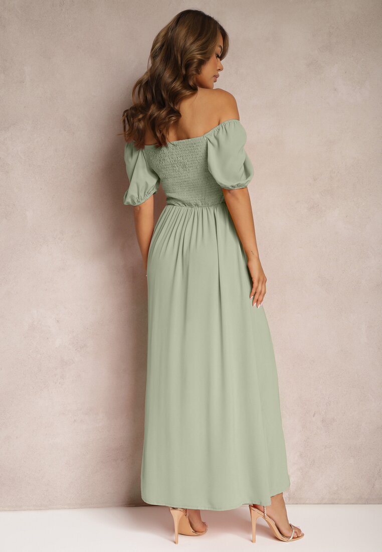 rosa Rochie de seară Verde cu decolteu spaniol și crăpătură Vikiya