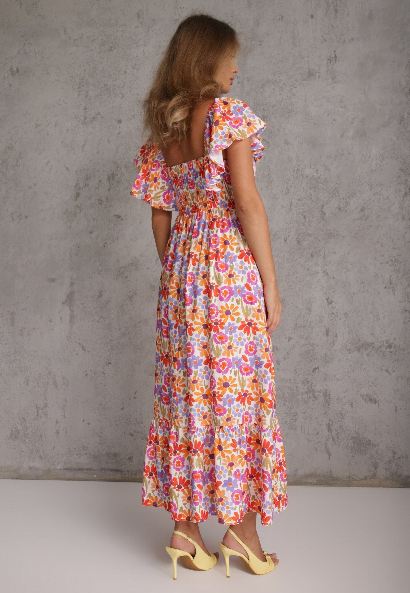 rosa Rochie de vară din viscoză cu model floral decorată cu volane Ompeda Roșie