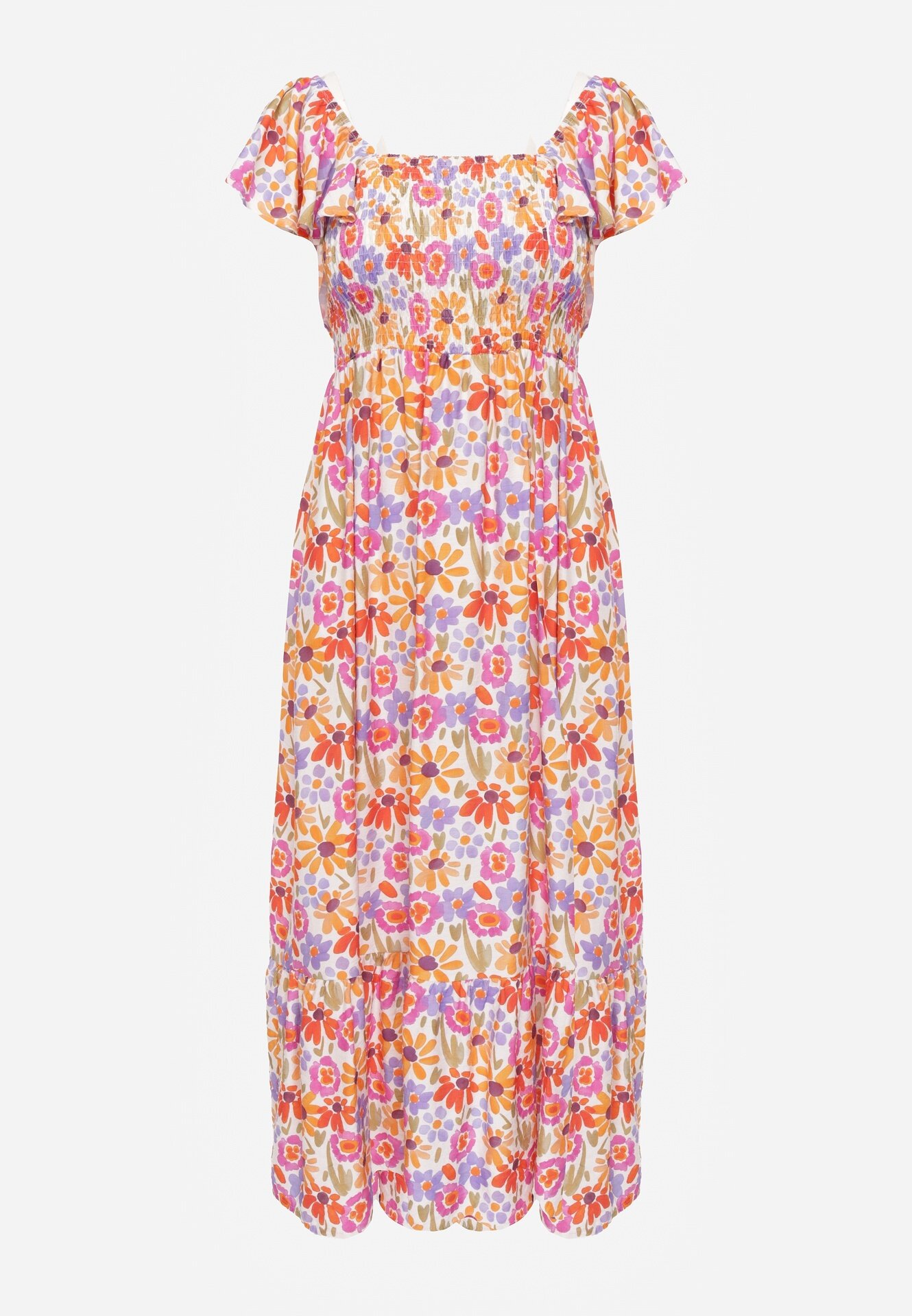rosa Rochie de vară din viscoză cu model floral decorată cu volane Ompeda Roșie