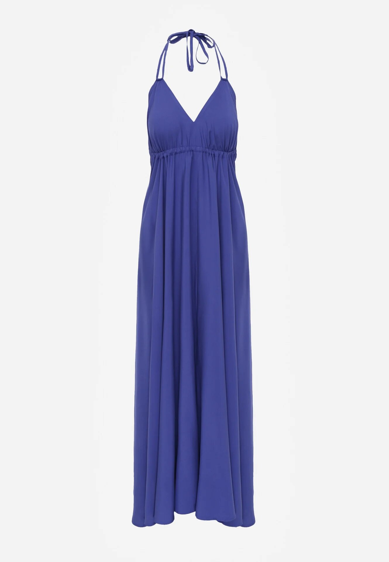 rosa Rochie evazată bleumarin din bumbac cu legătură la gât Panethea