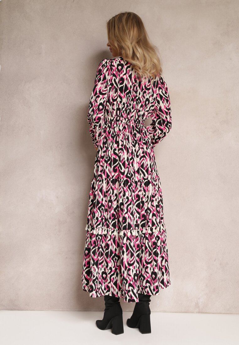 rosa Rochie Evazată Fucsia cu Elastic în Talie și cu Inserție Perforată Margotta