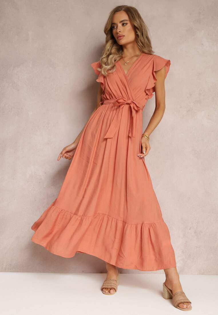 rosa Rochie evazată maxi cu elastic în talie portocalie Lavla