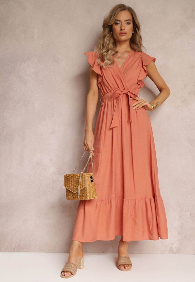 rosa Rochie evazată maxi cu elastic în talie portocalie Lavla