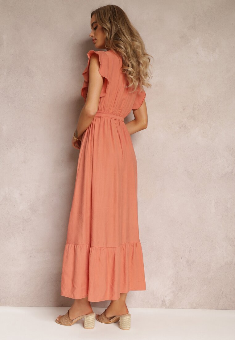 rosa Rochie evazată maxi cu elastic în talie portocalie Lavla