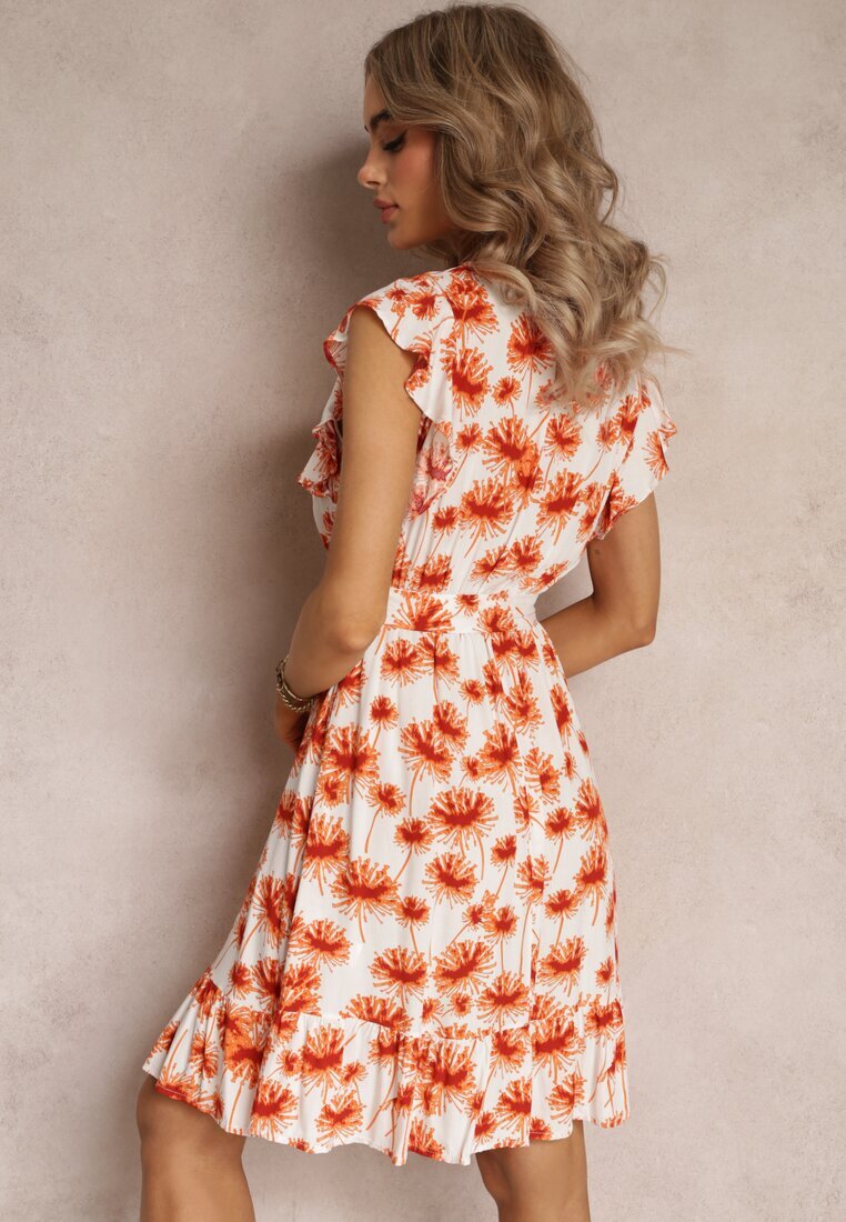 rosa Rochie evazată roșie cu volan și imprimeu floral Iletes