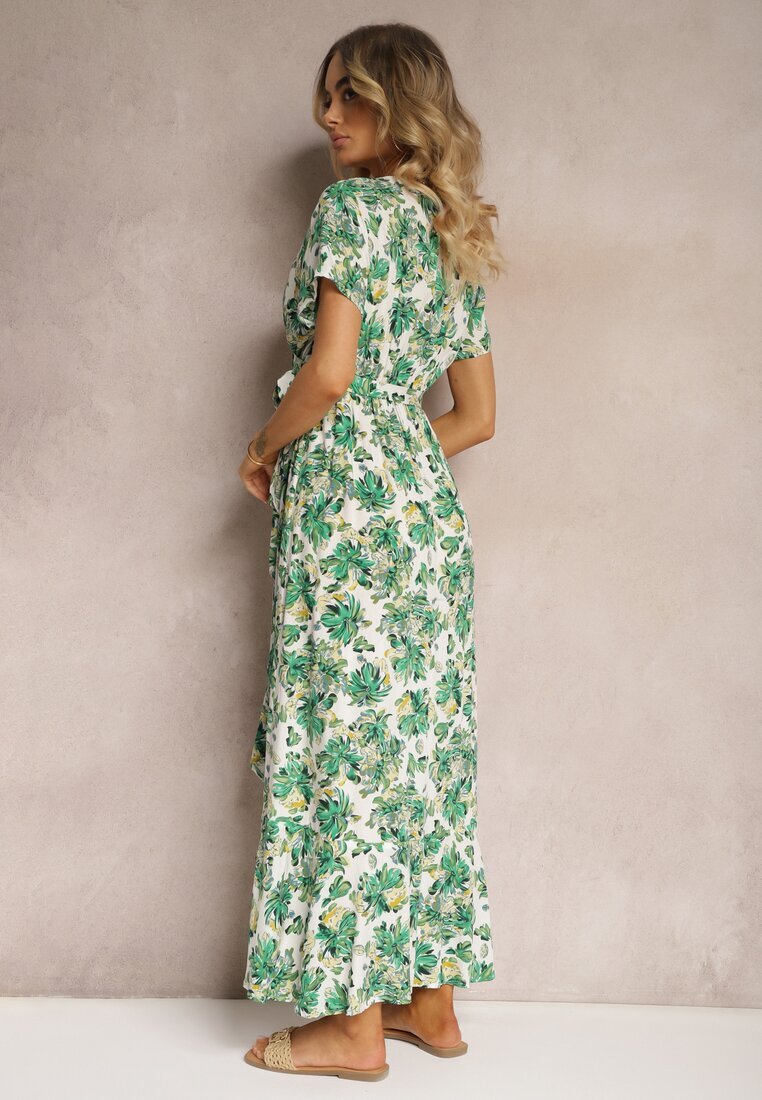 rosa Rochie Evazată Verde din Viscoză cu elastic în talie și cordon din material Vikllia