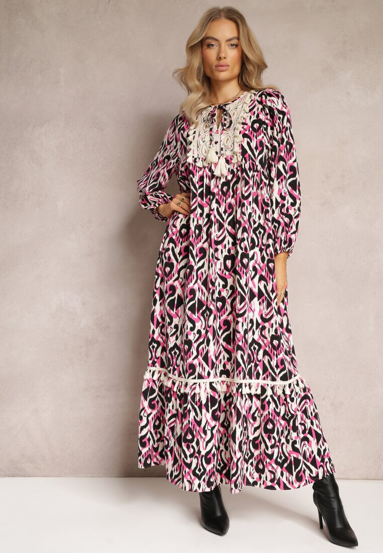rosa Rochie Fucsia Cloș Maxi cu Volan Maruerilla