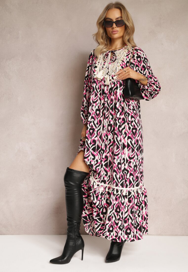 rosa Rochie Fucsia Cloș Maxi cu Volan Maruerilla