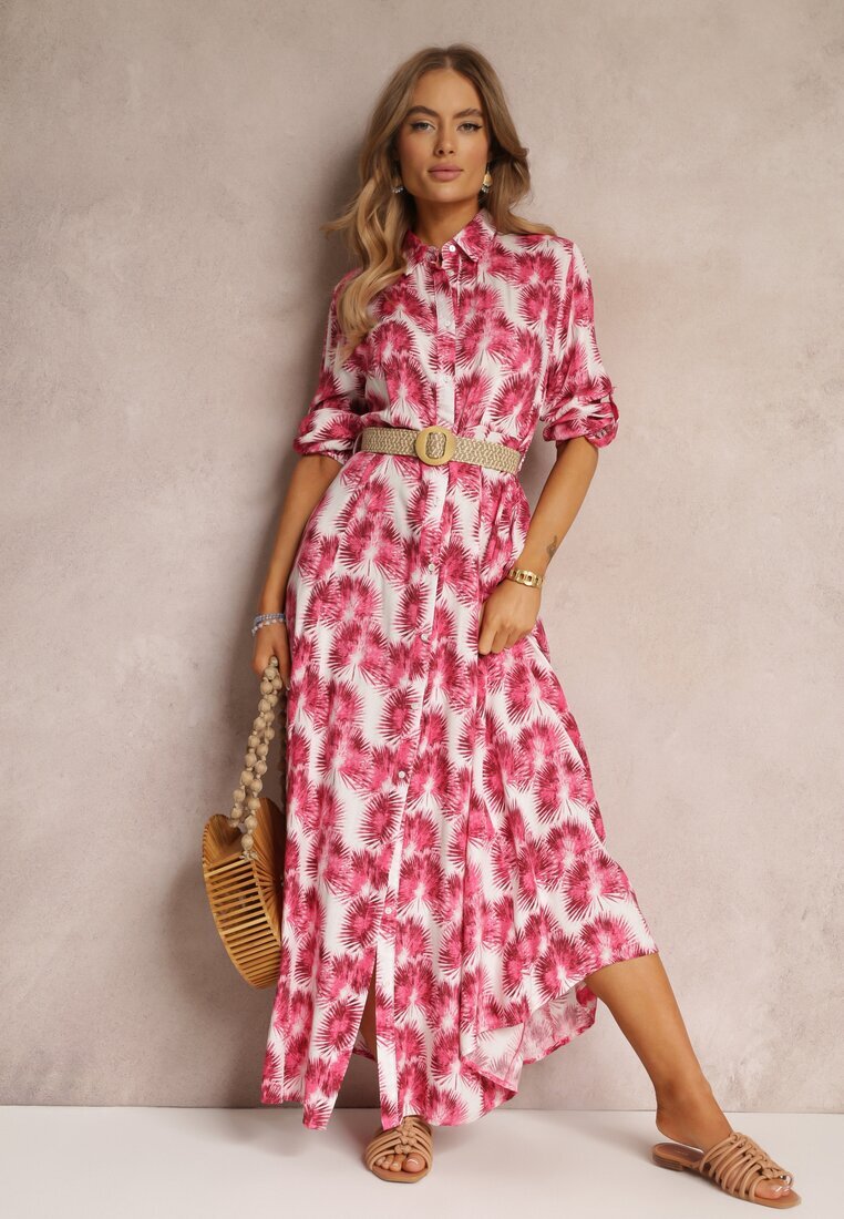 rosa Rochie Fucsia tip cămașă Maxi cu nasturi și mâneci ajustabile Jaye
