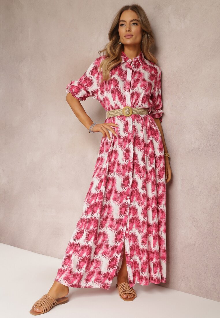 rosa Rochie Fucsia tip cămașă Maxi cu nasturi și mâneci ajustabile Jaye