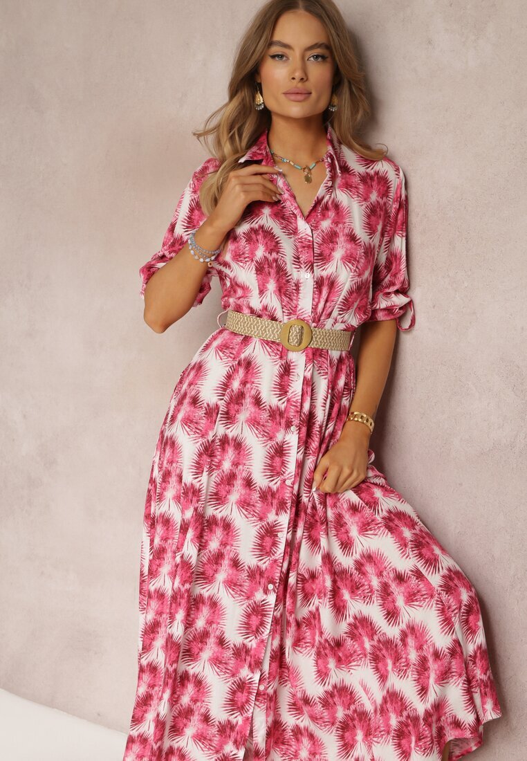 rosa Rochie Fucsia tip cămașă Maxi cu nasturi și mâneci ajustabile Jaye