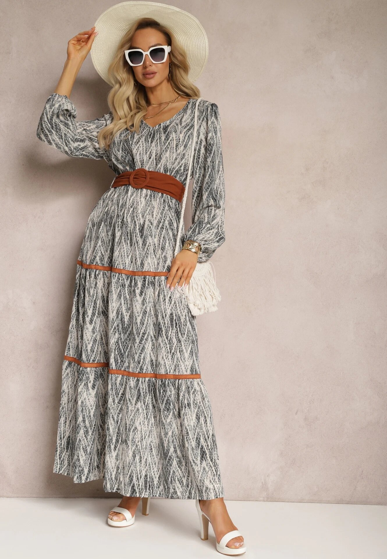 rosa Rochie Gri cu elastic în talie Nossi