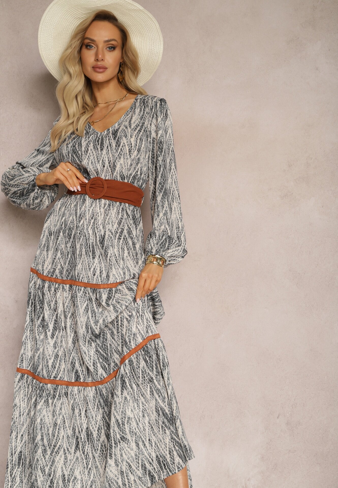 rosa Rochie Gri cu elastic în talie Nossi