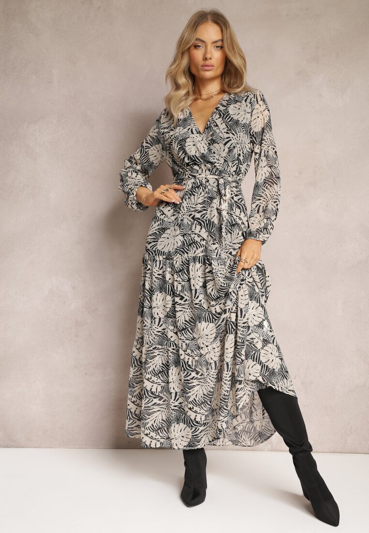 rosa Rochie Gri Maxi cu Decolteu petrecut și elastic în talie Srinika