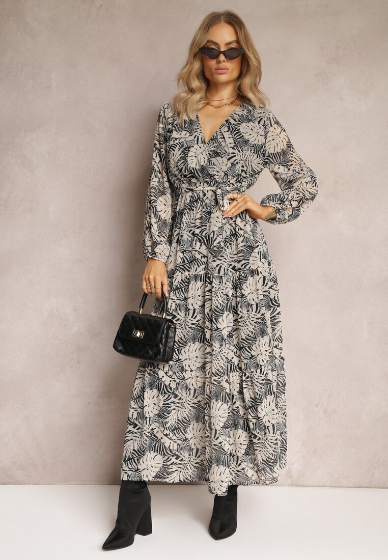 rosa Rochie Gri Maxi cu Decolteu petrecut și elastic în talie Srinika