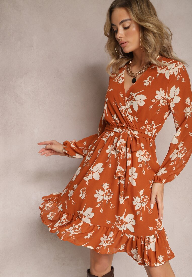 rosa Rochie Maro deschisă Evazată Mini Florală cu talie elastică Elandri