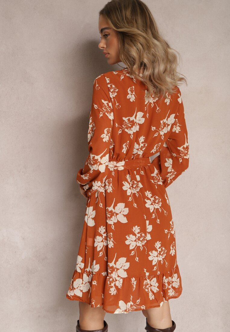 rosa Rochie Maro deschisă Evazată Mini Florală cu talie elastică Elandri