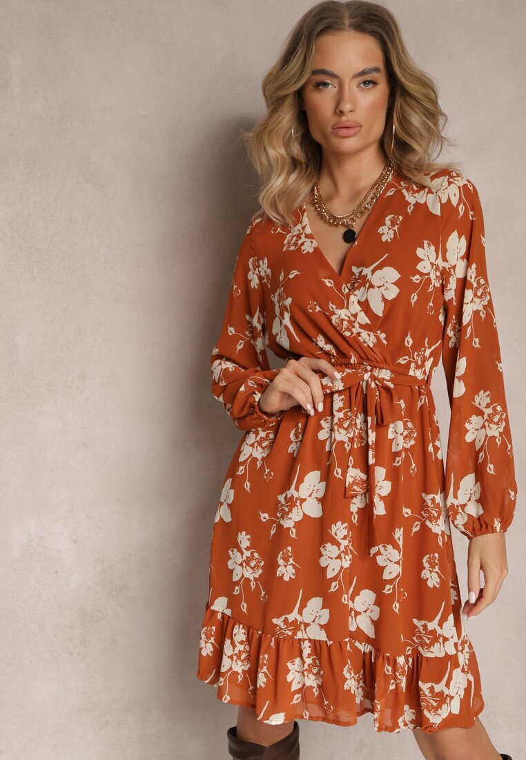rosa Rochie Maro deschisă Evazată Mini Florală cu talie elastică Elandri