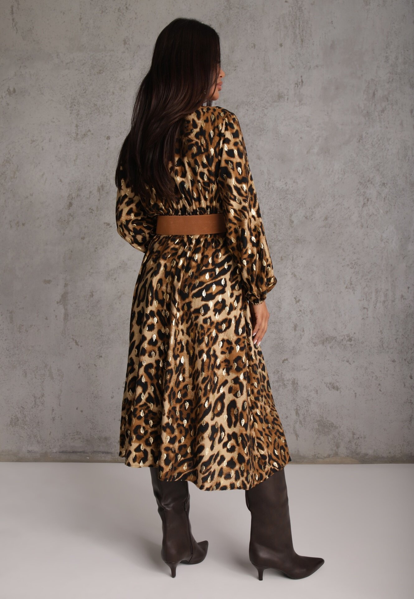rosa Rochie Maro din Viscoză cu croi petrecut cu curea și elastic în talie cu imprimeu leopard Hannira