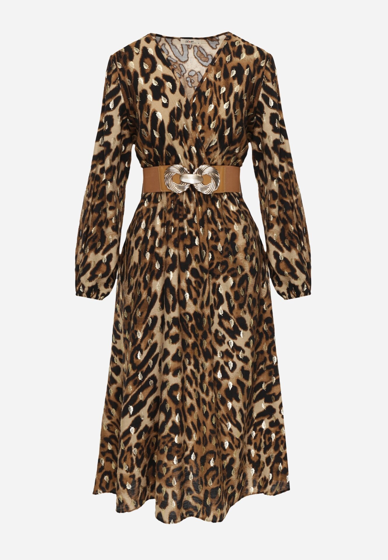 rosa Rochie Maro din Viscoză cu croi petrecut cu curea și elastic în talie cu imprimeu leopard Hannira