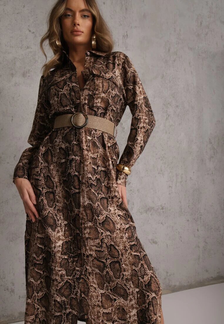 rosa Rochie Maro din Viscoză cu croială tip cămașă cu cordon decorată cu imprimeu de șarpe Norinna