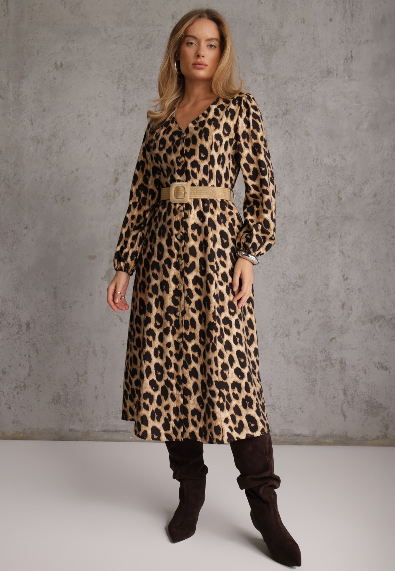 rosa Rochie Maro Imprimeu leopard din Viscoză cu croi evazat cu cordon Meliri
