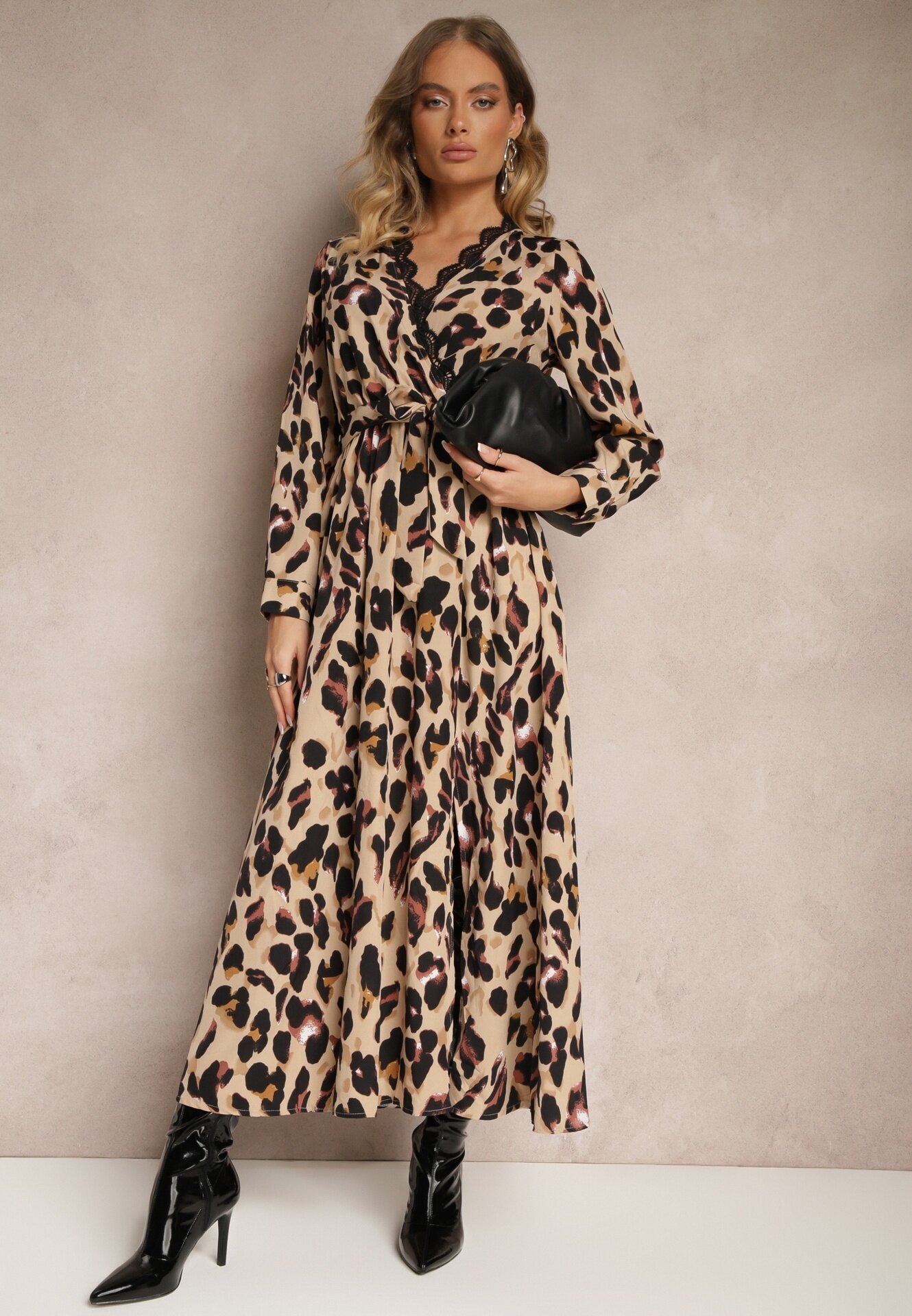 rosa Rochie maro leopard cu decolteu petrecut dantelă curea și elastic în talie Siavindra