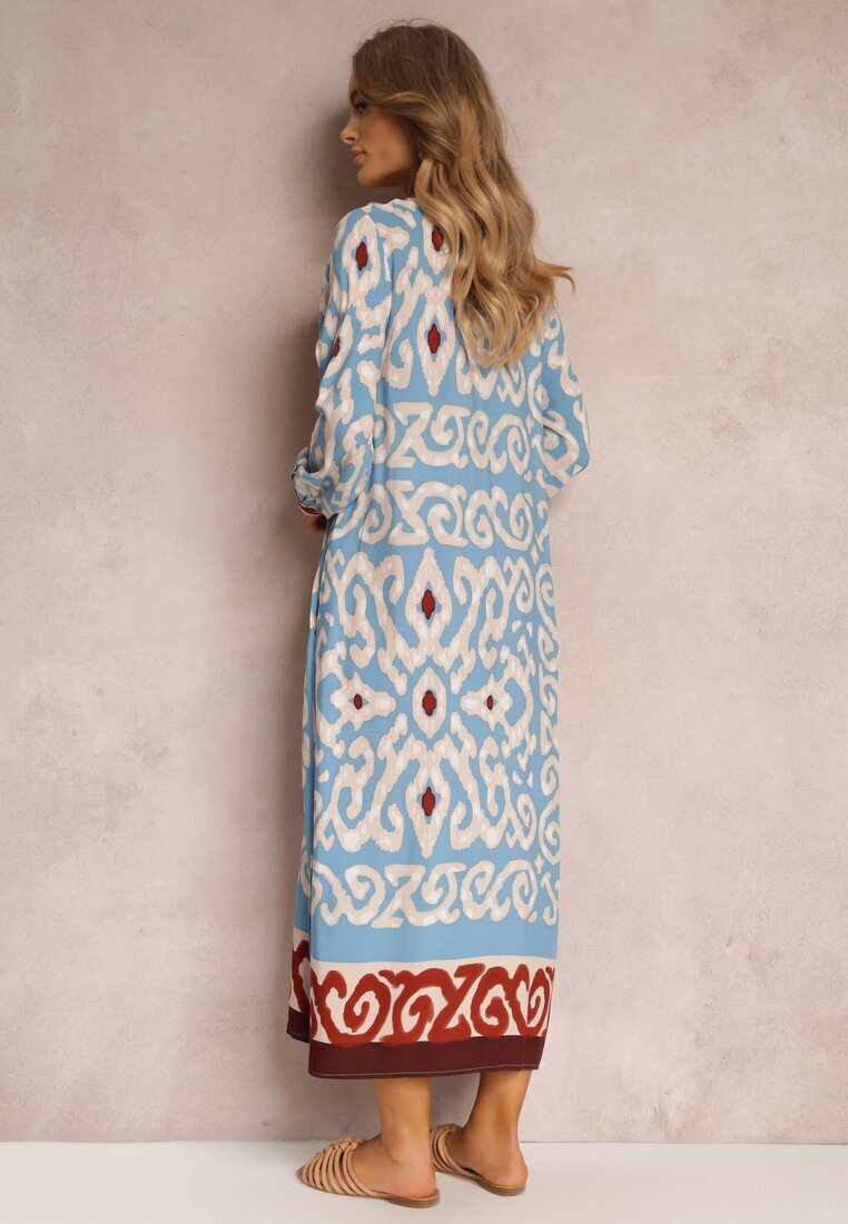 rosa Rochie Maxi Albastră cu fente și buzunare înserate dimineața